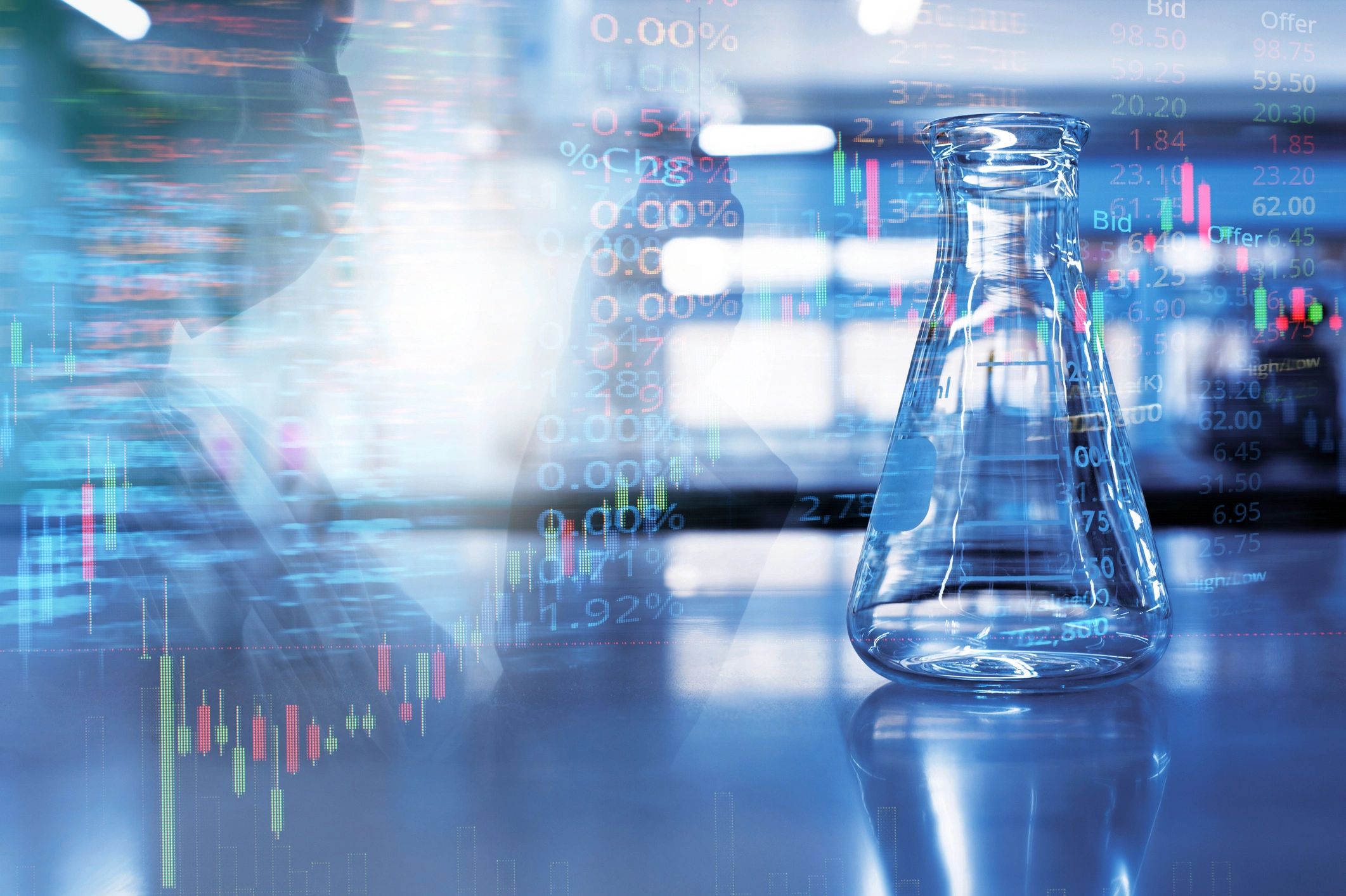 A leaf in a lab beaker for sustainability